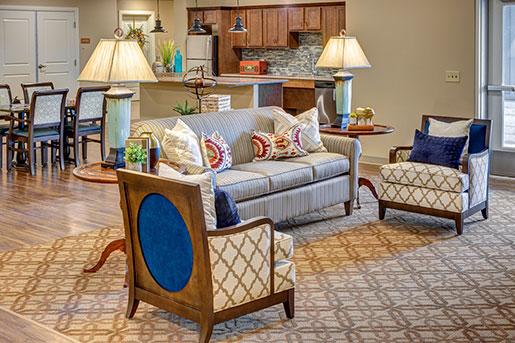 lounge area with carpet at The Delaney at Georgetown senior living community