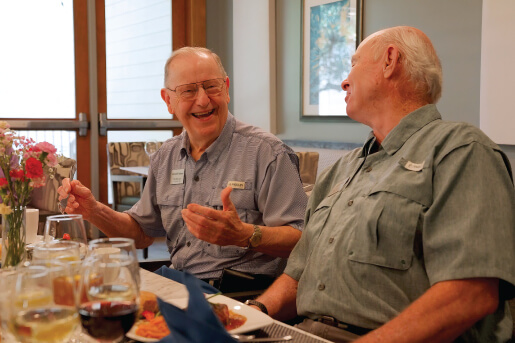 two senior men dining together